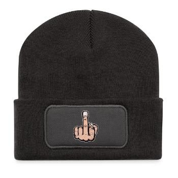 Middle finger stinky finger design used look - Recycled Patch Beanie - dark grey - Front