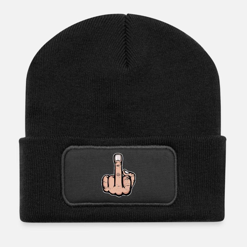 Mittelfinger Stinkefinger Design used look - Recycelte Patch Beanie - Schwarz