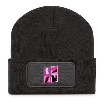 Cat Kitten Cat Kitten Kitty Silhouette Art - Recycled Patch Beanie - dark grey - Front
