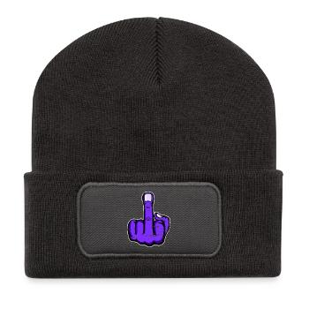 Middle Finger Stinky Finger Design Purple Used - Recycled Patch Beanie - dark grey - Front