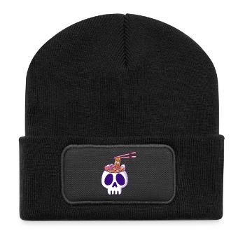 Crâne et nouilles Ramen - Beanie recyclé à patch - noir - Devant