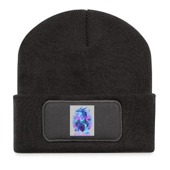 Neon Dragon on Retro Console - Recycled Patch Beanie - dark grey - Front