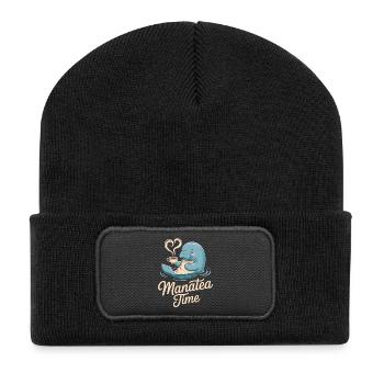 Seekuh Meerestier Ozean liebt Tee - Recycelte Patch Beanie - Schwarz - Vorne