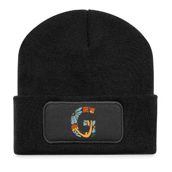 Buchstabe g Blumen groovy Geschenkidee - Recycelte Patch Beanie - Schwarz - Vorne