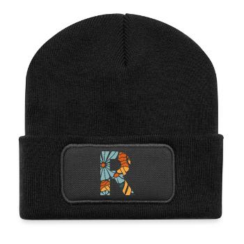 Letter r groovy flowers gift idea - Recycled Patch Beanie - black - Front