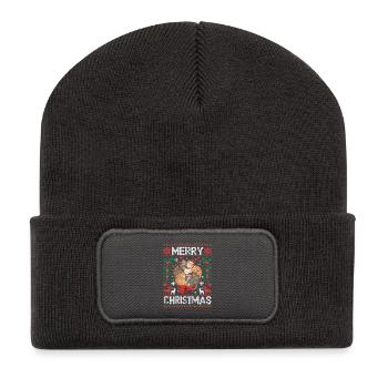 Katzen Gemütlichkeit Weihnachten Süß Niedlich - Recycelte Patch Beanie - Dunkelgrau - Vorne