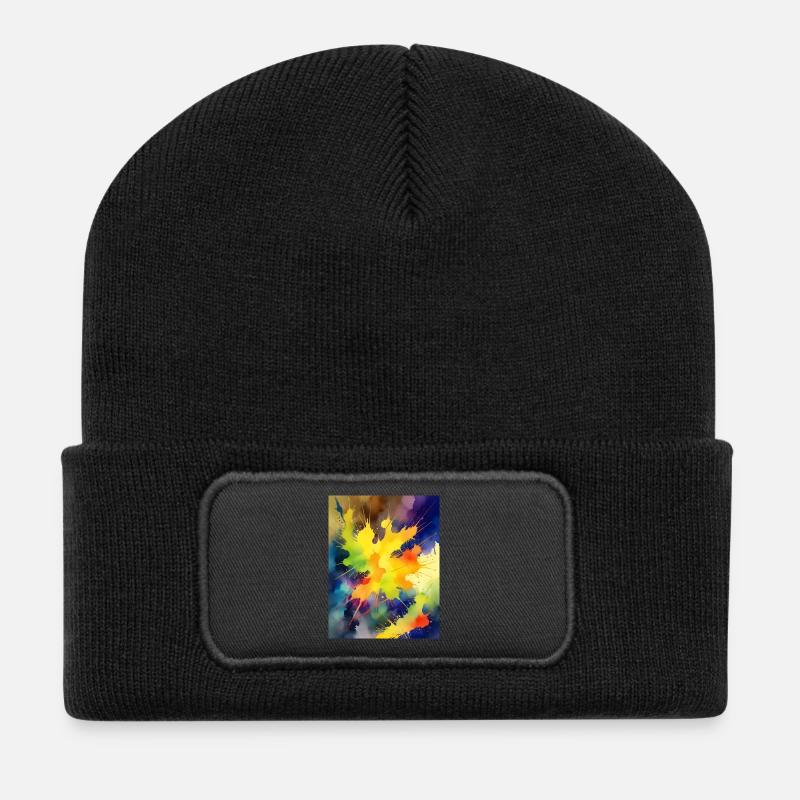 Farbexplosion Abstrakt Spritzer - Recycelte Patch Beanie - Schwarz