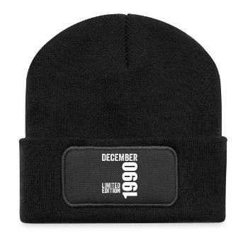 Retro Birthday Gift - December 1990 - Recycled Patch Beanie - black - Front