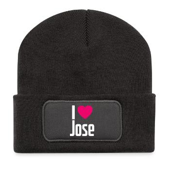 I Love Jose Pinkes Herz Ich liebe Jose - Recycelte Patch Beanie - Dunkelgrau - Vorne