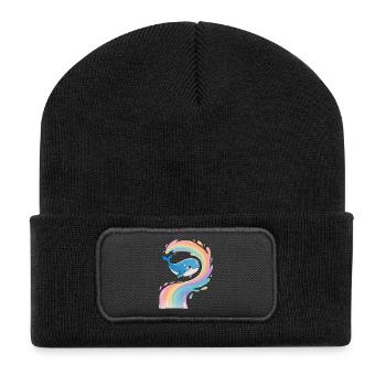 🐳 Regenbogenwal - Magisch - Recycelte Patch Beanie - Schwarz - Vorne