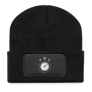 Stoppuhr - Recycelte Patch Beanie - Schwarz - Vorne