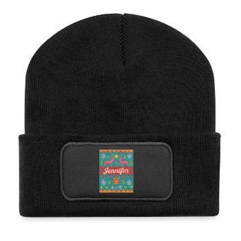 Festlicher Name Jeniffer Hässlicher Weihnachtsstil, Weihnachten - Recycelte Patch Beanie - Schwarz - Vorne