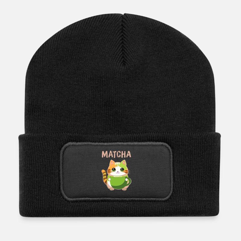 Chat Matcha - Beanie recyclé à patch - noir