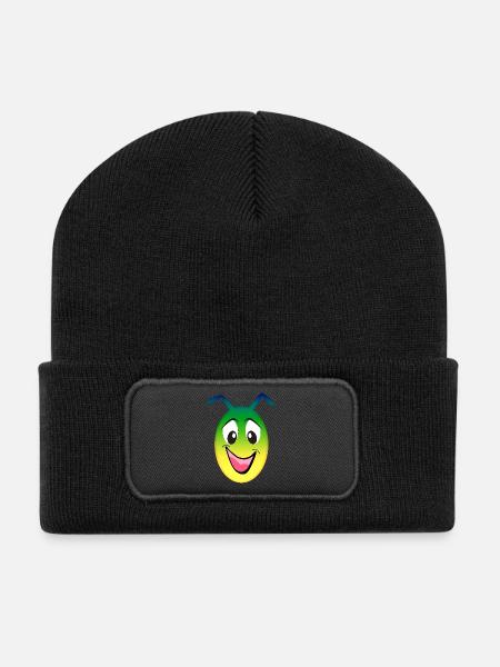 Regenbogen Alien fröhliches Gesicht - Recycelte Patch Beanie - Schwarz