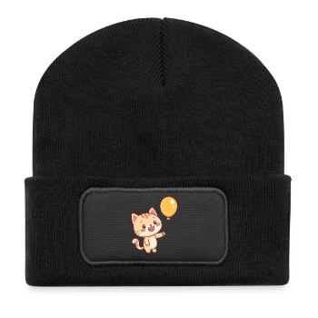 Glückliche gelbe Ballonkatze - Recycelte Patch Beanie - Schwarz - Vorne