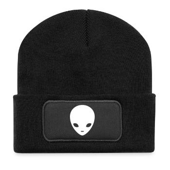 Cosmic Alien Silhouette Minimal - Recycled Patch Beanie - black - Front
