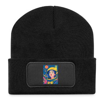 Female astronaut in neon pop art style - Recycled Patch Beanie - black - Front