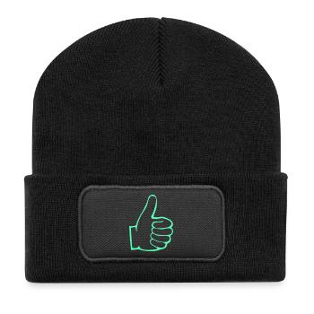 Neon Daumen Hoch Outline - Recycelte Patch Beanie - Schwarz - Vorne