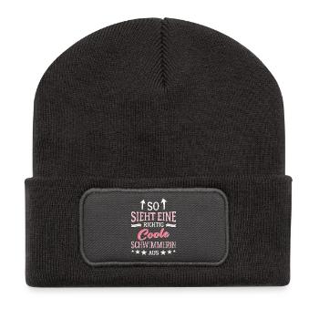 So sieht eine richtig coole Schwimmerin aus  - Recycelte Patch Beanie - Dunkelgrau - Vorne