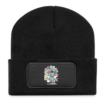Ballon-Elefant im Wolkenmeer - Recycelte Patch Beanie - Schwarz - Vorne