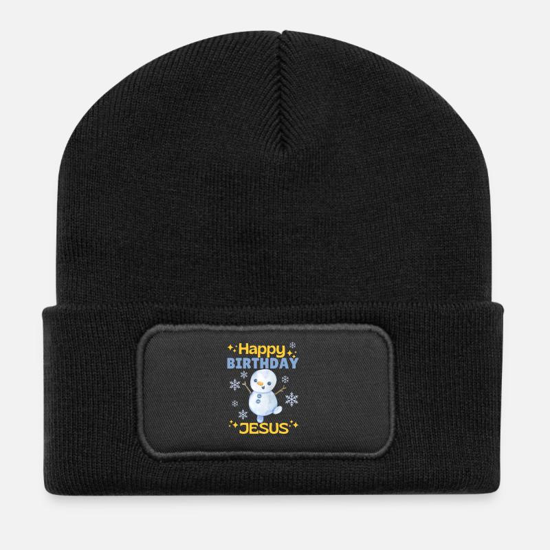 Happy Birthday Jesus Schneemann – Niedlich - Recycelte Patch Beanie - Schwarz