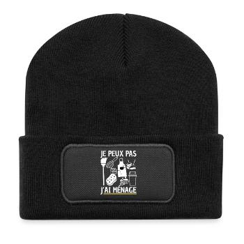 Ich kann nicht, ich habe Haushalt lustig - Recycelte Patch Beanie - Schwarz - Vorne