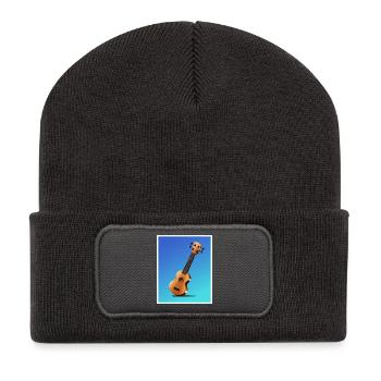 Affiche de guitare acoustique de dessin animé - Beanie recyclé à patch - charbon - Devant