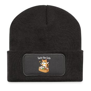 Katzen Sushi Snack: Süß & Verspielt - Recycelte Patch Beanie - Dunkelgrau - Vorne