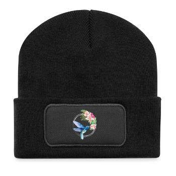 Azure Hummingbird Floral Circle - Recycelte Patch Beanie - Schwarz - Vorne