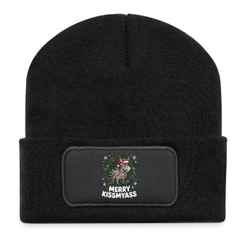 Merry KissMyAss Esel Pyjama Sarkastisch Xmas Lusti - Recycelte Patch Beanie - Schwarz - Vorne