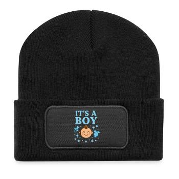 C’est un motif garçon – bébé - Beanie recyclé à patch - noir - Devant