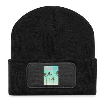Été sans nom – T-shirt rétro Palm Tree Sunset - Beanie recyclé à patch - noir - Devant