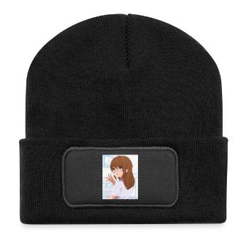 Girl with glasses for anime fans - Recycled Patch Beanie - black - Front
