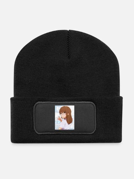 Fille avec des lunettes pour les fans d’anime - Beanie recyclé à patch - noir