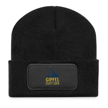 Gipfel statt Sofa - Recycelte Patch Beanie - Schwarz - Vorne