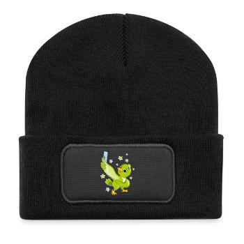 Un joli oiseau vert prend un selfie - Beanie recyclé à patch - noir - Devant
