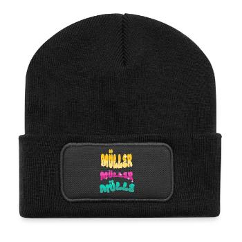 Nom de famille Müller - Beanie recyclé à patch - noir - Devant
