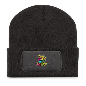 Code Hard Nickerchen Härter Lustiger Programmierer Tee - Recycelte Patch Beanie - Dunkelgrau - Vorne