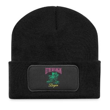 Spielereien Lustiger Waschbär Mardi Gras - Recycelte Patch Beanie - Schwarz - Vorne