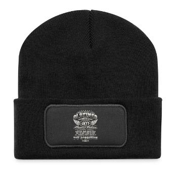 Oldtimer 1977 Jahrgang geboren Geburtstagsgeschenk - Recycelte Patch Beanie - Schwarz - Vorne