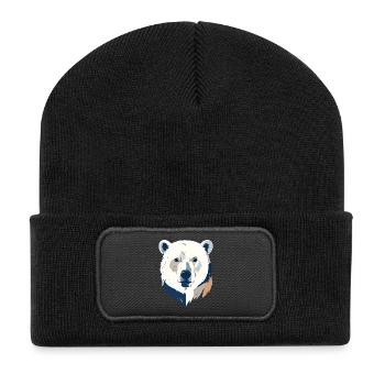 Polarbär Eisbär Kopf Zeichnung Kopfdesign Motiv - Recycelte Patch Beanie - Schwarz - Vorne