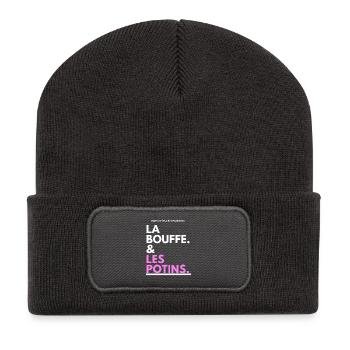 Klatsch Tippfehler Schwarz Pink - Recycelte Patch Beanie - Dunkelgrau - Vorne