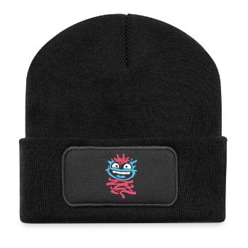 Kleine Monster: Punk-Affe mit Zwinkern - Recycelte Patch Beanie - Schwarz - Vorne