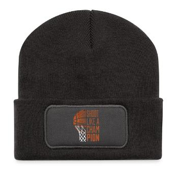 Shoot Like A Champion Basketball Zitat - Recycelte Patch Beanie - Dunkelgrau - Vorne