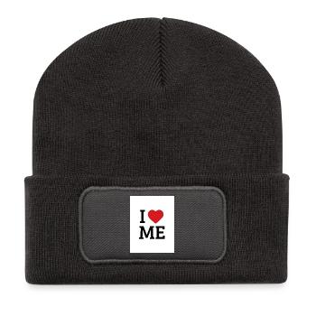 I Love Me Herz – Selbstliebe - Recycelte Patch Beanie - Dunkelgrau - Vorne