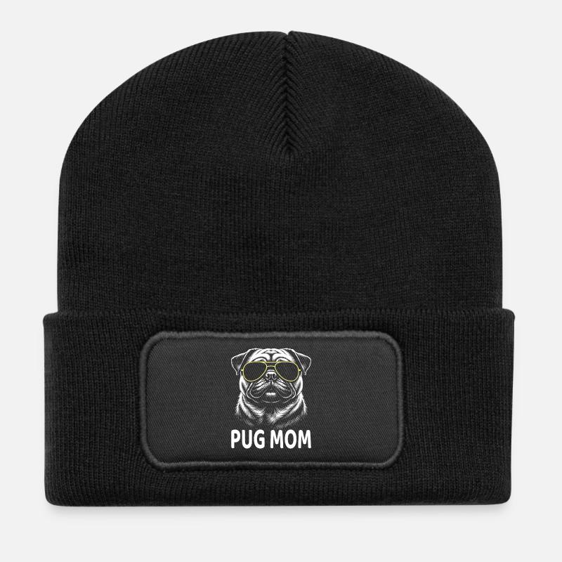 Pug Mom - Recycled Patch Beanie - black