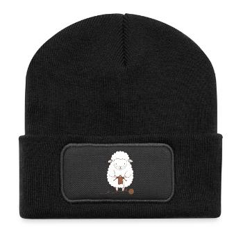 Sheep Knitter Wool and Needles - Recycled Patch Beanie - black - Front