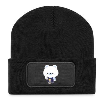 Cozy Polar Bear Barista - Recycelte Patch Beanie - Schwarz - Vorne