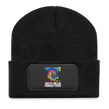 Malle Helmut beste man Heute Billig Morgen Teuer - Recycelte Patch Beanie - Schwarz - Vorne