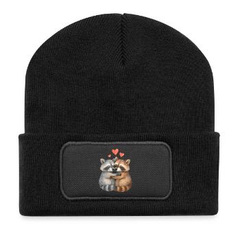 Kuschelhafte Waschbären Umarmung - Recycelte Patch Beanie - Schwarz - Vorne